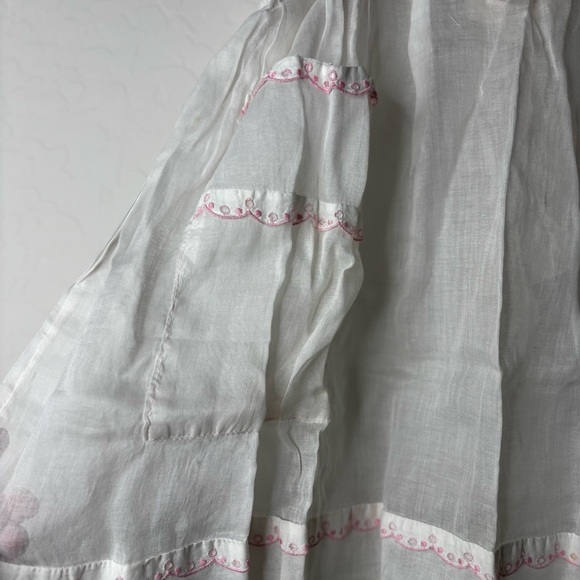 VINTAGE SHEER WHITE COTTON APRON~POCKET~PINK EYELET TRIM~MARGE OF HOLLYWOOD - Picture 5 of 12